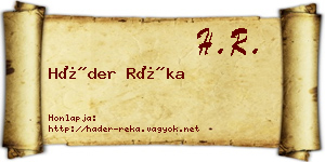 Háder Réka névjegykártya